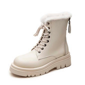 Sieviešu šķeltas ādas sniega zābaki Modes sieviešu šņorzābaki ar platformu Sieviešu melni, apaļi purngals rāvējslēdzēja stila potītes zābaki 2021. gada ziema