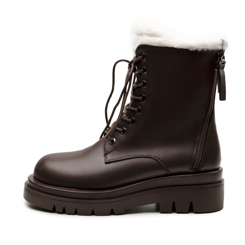 Sieviešu šķeltas ādas sniega zābaki Modes sieviešu šņorzābaki ar platformu Sieviešu melni, apaļi purngals rāvējslēdzēja stila potītes zābaki 2021. gada ziema