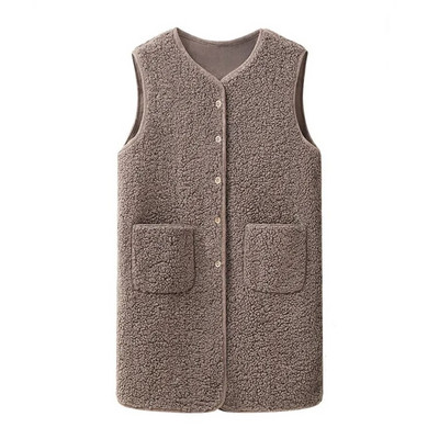 Gilet Teddy mētelis bez piedurknēm korejiešu veste Ārdrēbes ikdienas mētelis Chalecos rudens ziema vidēja garuma mākslīgie jēri siltā veste sievietēm