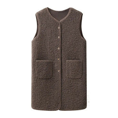 Gilet Teddy mētelis bez piedurknēm korejiešu veste Ārdrēbes ikdienas mētelis Chalecos rudens ziema vidēja garuma mākslīgie jēri siltā veste sievietēm