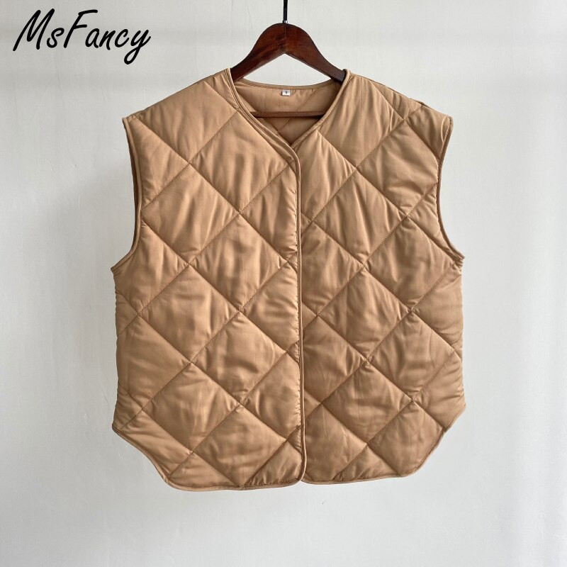 Msfancy Brown lielizmēra veste, sieviešu pavasara jaka bez piedurknēm, 2022. gada modes mētelis ar vienu mēteli, Mujer topi