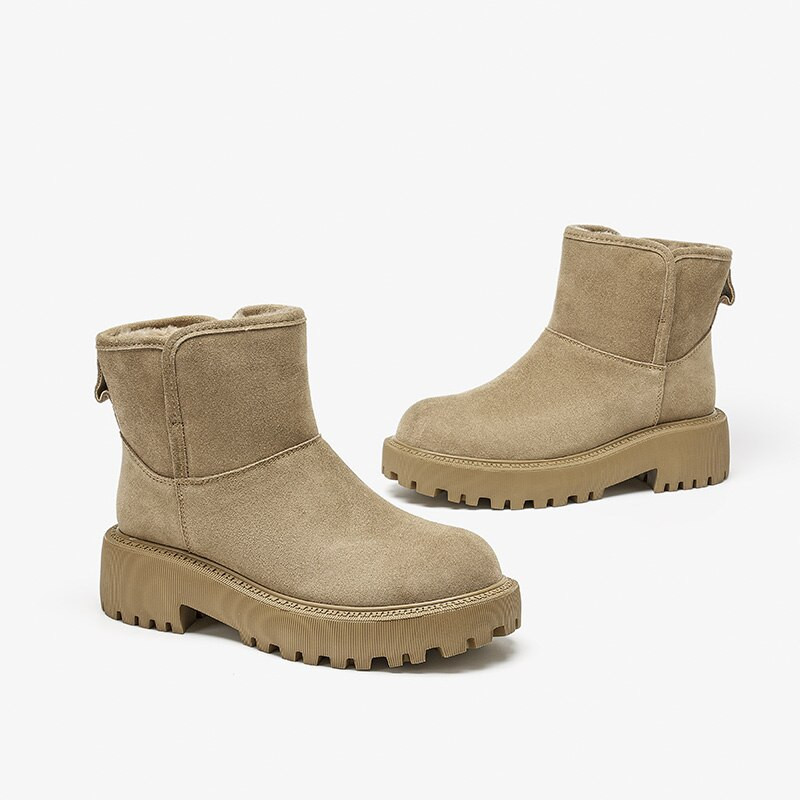 BeauToday sniega zābaki Platforma Sieviešu govs zamšādas ādas puszābaki apaļš purngals Sieviešu ziemas kažokādas apavi roku darbs 08211