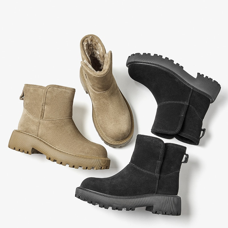 BeauToday sniega zābaki Platforma Sieviešu govs zamšādas ādas puszābaki apaļš purngals Sieviešu ziemas kažokādas apavi roku darbs 08211