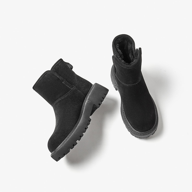 BeauToday sniega zābaki Platforma Sieviešu govs zamšādas ādas puszābaki apaļš purngals Sieviešu ziemas kažokādas apavi roku darbs 08211