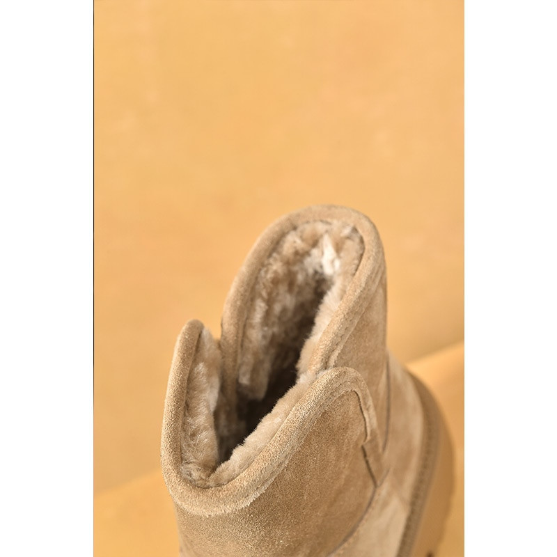 BeauToday sniega zābaki Platforma Sieviešu govs zamšādas ādas puszābaki apaļš purngals Sieviešu ziemas kažokādas apavi roku darbs 08211