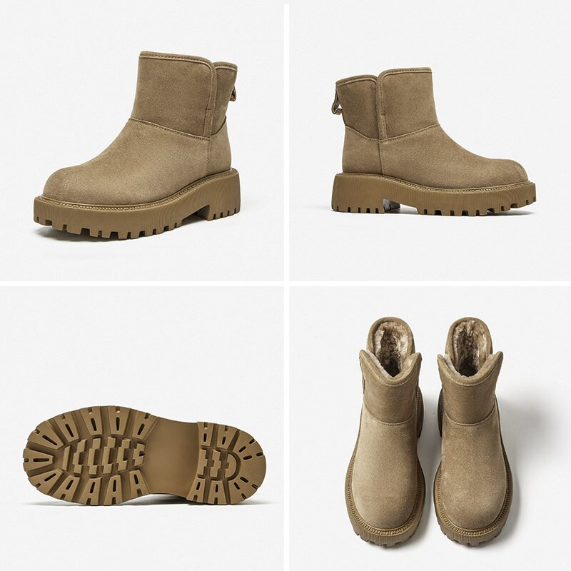 BeauToday sniega zābaki Platforma Sieviešu govs zamšādas ādas puszābaki apaļš purngals Sieviešu ziemas kažokādas apavi roku darbs 08211