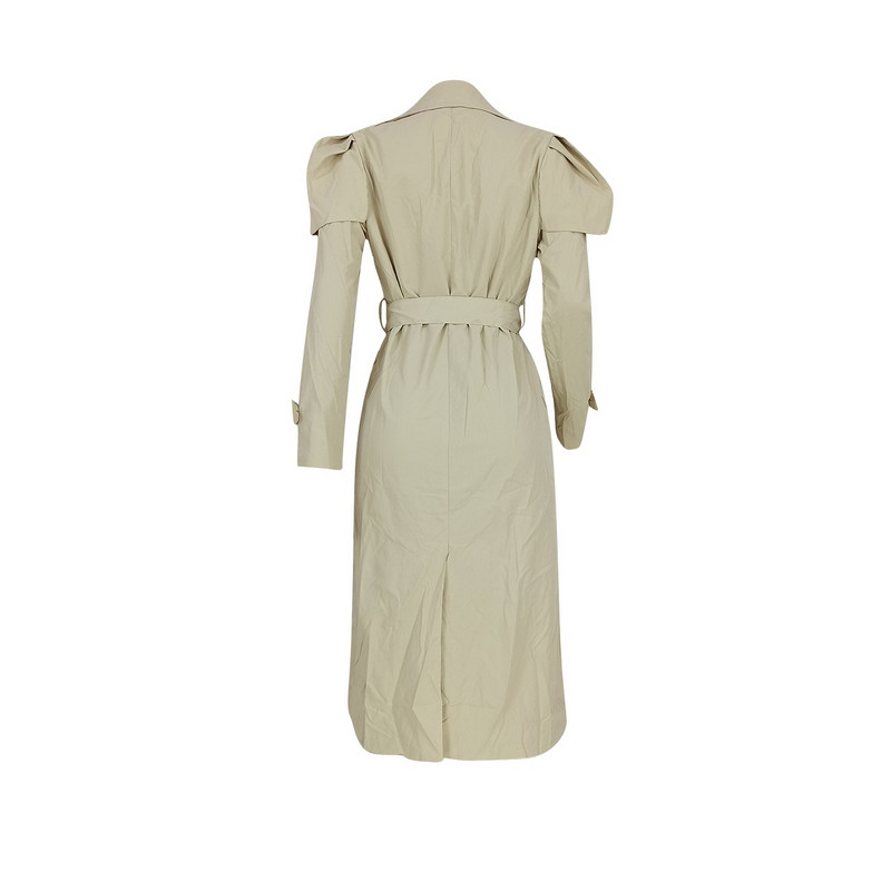 Khaki krāsas dubultrindu klasisks sieviešu mētelis, elegants, garām pūšamām piedurknēm, brīvas garās vējjakas High Street sieviešu plānās virsdrēbes