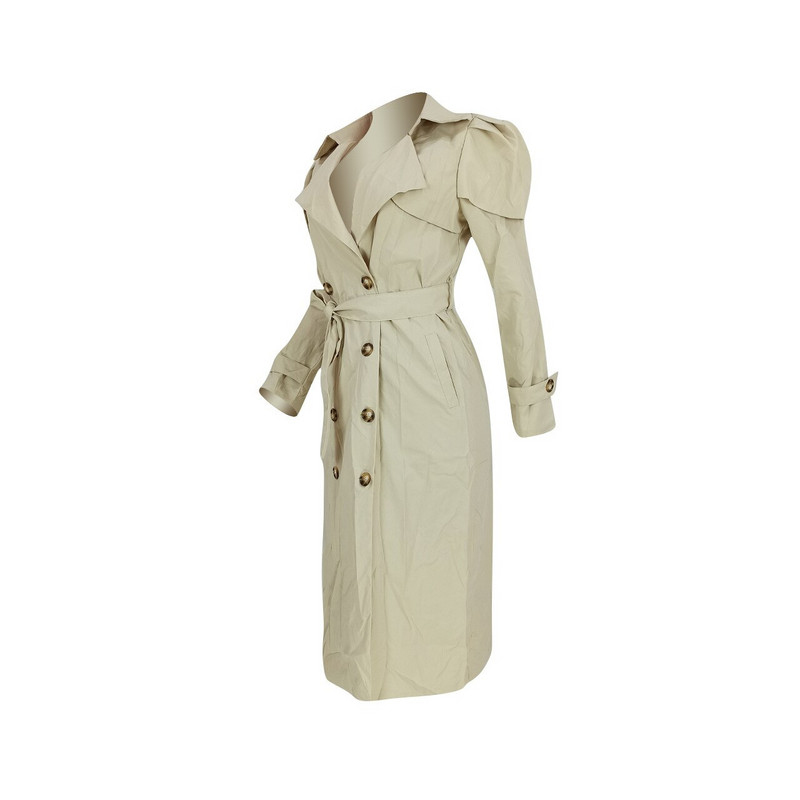 Khaki krāsas dubultrindu klasisks sieviešu mētelis, elegants, garām pūšamām piedurknēm, brīvas garās vējjakas High Street sieviešu plānās virsdrēbes