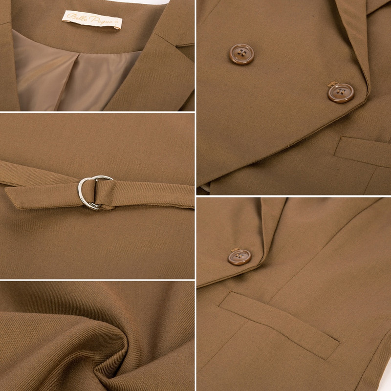 Belle Poque ženski prsluk s dvostrukim kopčanjem Vintage prsluk s ovratnikom na rever Kaput s 2 džepa Prsluk s rubom rupčića A30