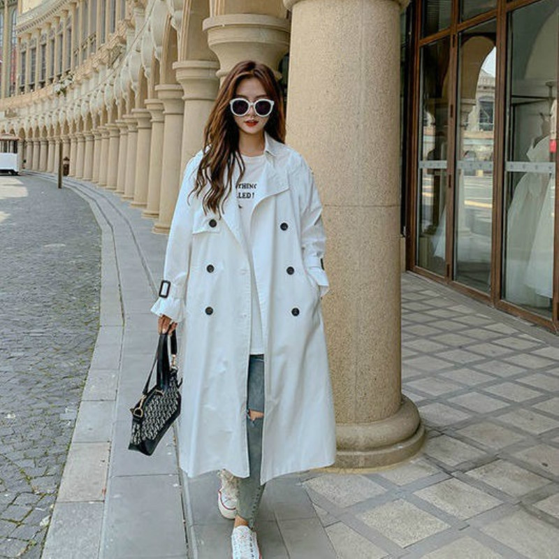 Korėjietiškas apatinis paltas moterims Madingas baltas dvieilis laisvas kasdienis BF paltas Britų stiliaus Elegantiškas paprastas universalus prašmatnus plonas