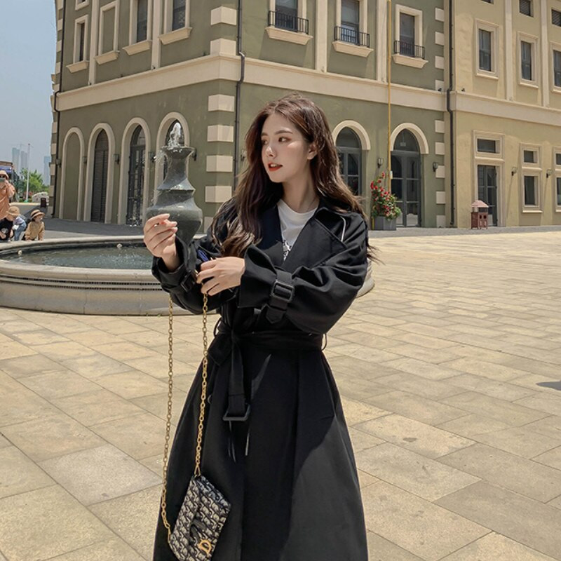 Korėjietiškas apatinis paltas moterims Madingas baltas dvieilis laisvas kasdienis BF paltas Britų stiliaus Elegantiškas paprastas universalus prašmatnus plonas