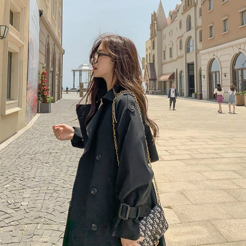 Korėjietiškas apatinis paltas moterims Madingas baltas dvieilis laisvas kasdienis BF paltas Britų stiliaus Elegantiškas paprastas universalus prašmatnus plonas