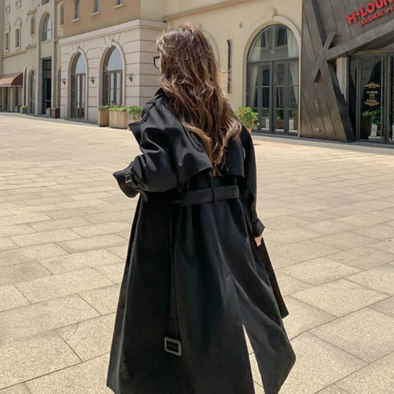 Korėjietiškas apatinis paltas moterims Madingas baltas dvieilis laisvas kasdienis BF paltas Britų stiliaus Elegantiškas paprastas universalus prašmatnus plonas