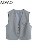 AOMO Women 2022 Fashion Solid Crop Γιλέκο πουλόβερ V λαιμόκοψη Αμάνικο γυναικείο γιλέκο Κομψά μπλουζάκια CE80A
