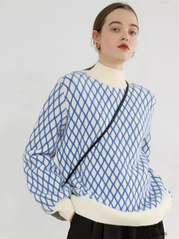 Apģērbi sievietēm Rudens ziema Jauns korejiešu modes tīklveida džemperis ar pusaugstu apkakli Sieviešu adīšana Pulovers Biroja sieviešu džemperi