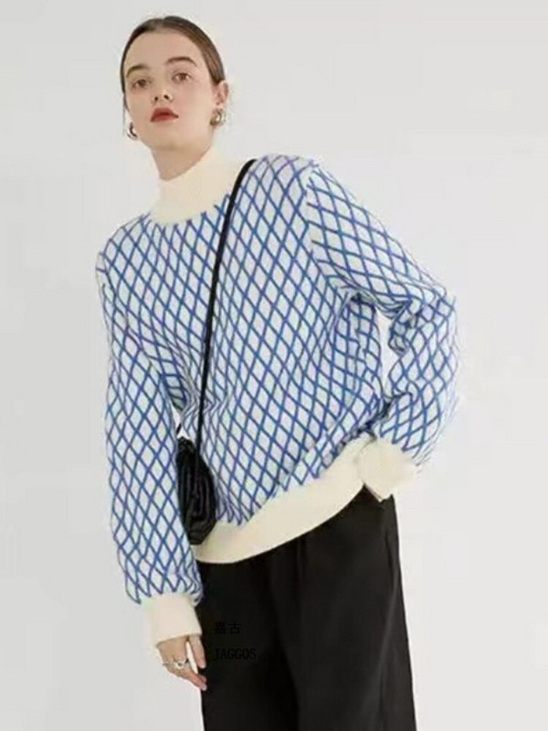 Apģērbi sievietēm Rudens ziema Jauns korejiešu modes tīklveida džemperis ar pusaugstu apkakli Sieviešu adīšana Pulovers Biroja sieviešu džemperi