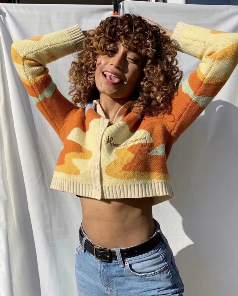 Rebeka abotonada de las mujeres, tops largos de la solapa del punto del bloque del color del bordado de la letra de la manga