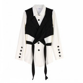 Sieviešu melna, asimetriska, sadalīta, brīvi pieguļoša veste, jauna V veida apkakle bez piedurknēm, modes plūdmaiņas, 2022. gada pavasara rudens