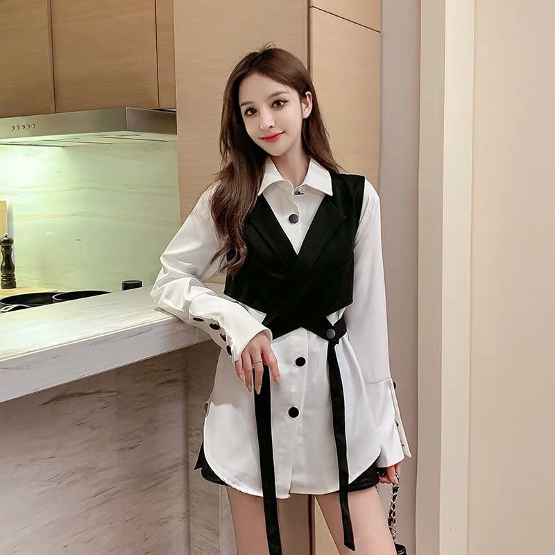 Sieviešu melna, asimetriska, sadalīta, brīvi pieguļoša veste, jauna V veida apkakle bez piedurknēm, modes plūdmaiņas, 2022. gada pavasara rudens