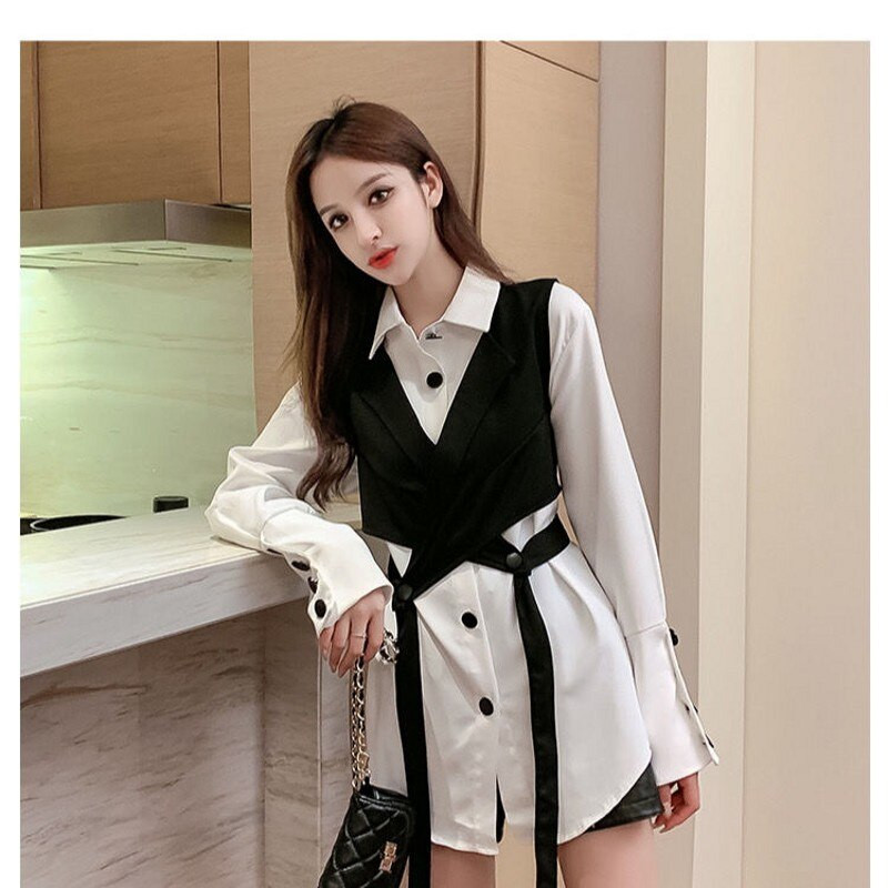 Sieviešu melna, asimetriska, sadalīta, brīvi pieguļoša veste, jauna V veida apkakle bez piedurknēm, modes plūdmaiņas, 2022. gada pavasara rudens