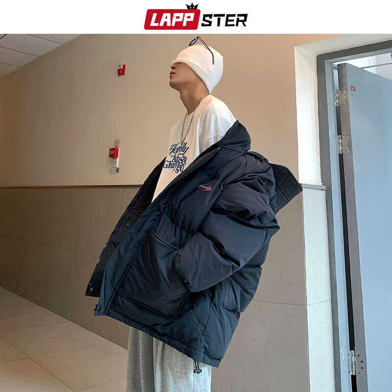 LAPPSTER Muška vintage jednobojna Harajuku zimska jakna 2022. Muška japanska ulična Y2k pufer jakna Muška korejska modna mjehurićasta jakna