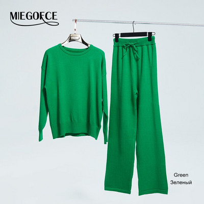 MIEGOFCE 2022 Νέο Φθινοπωρινό Χειμερινό Γυναικείο Πουλόβερ Πλεκτό Παντελόνι Μαλακό Καλσόν Σετ Γυναικεία πλεκτά κοστούμια 2 τεμαχίων 2022AW026