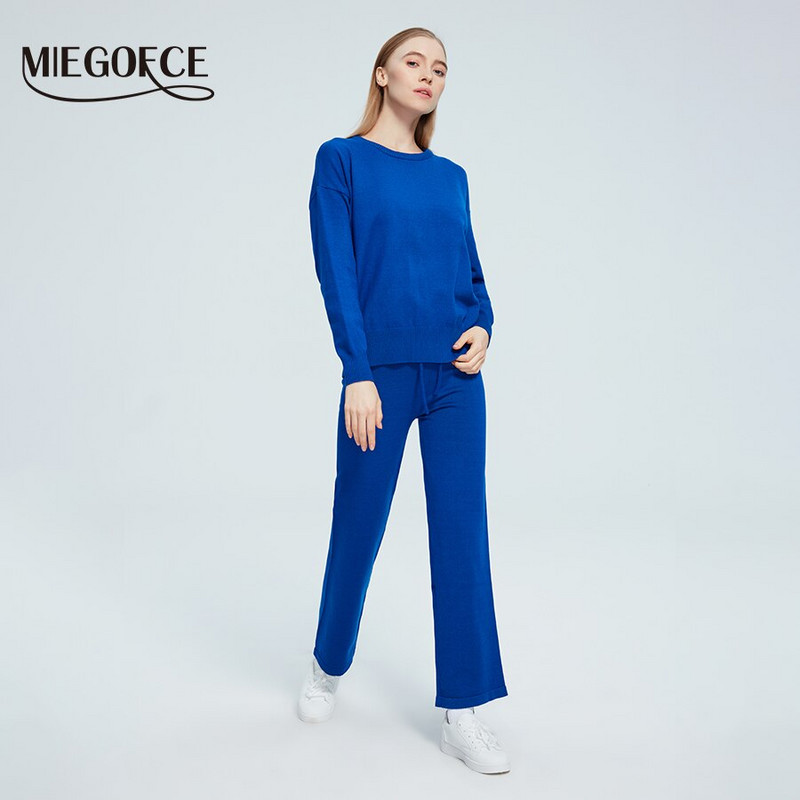 MIEGOFCE 2022 Νέο Φθινοπωρινό Χειμερινό Γυναικείο Πουλόβερ Πλεκτό Παντελόνι Μαλακό Καλσόν Σετ Γυναικεία πλεκτά κοστούμια 2 τεμαχίων 2022AW026