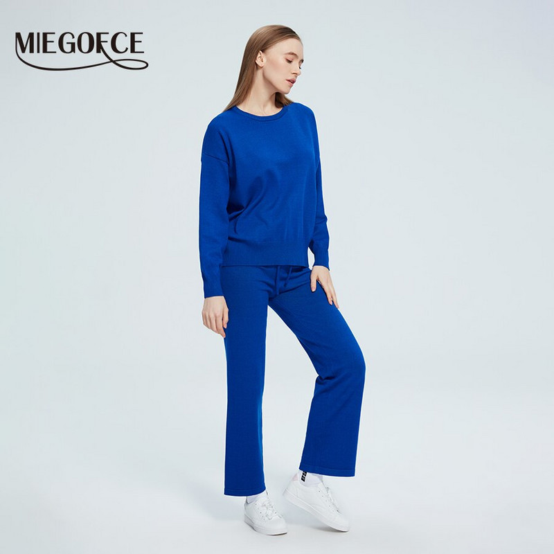 MIEGOFCE 2022 Νέο Φθινοπωρινό Χειμερινό Γυναικείο Πουλόβερ Πλεκτό Παντελόνι Μαλακό Καλσόν Σετ Γυναικεία πλεκτά κοστούμια 2 τεμαχίων 2022AW026
