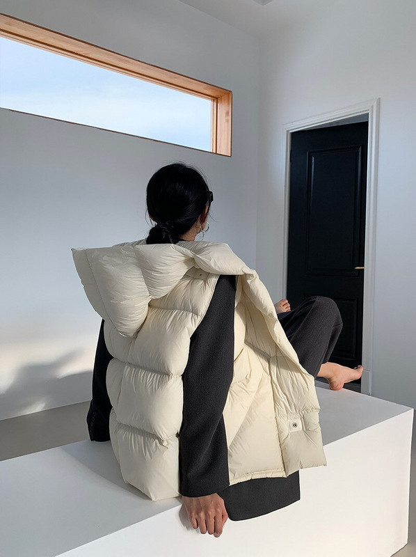 2022. gada rudens ziemas dūnu veste ar kapuci veste Khaki krāsas dūnu jaka bez piedurknēm, silti ielas apģērbi, kabatas, lielizmēra mēteļi, virsdrēbes