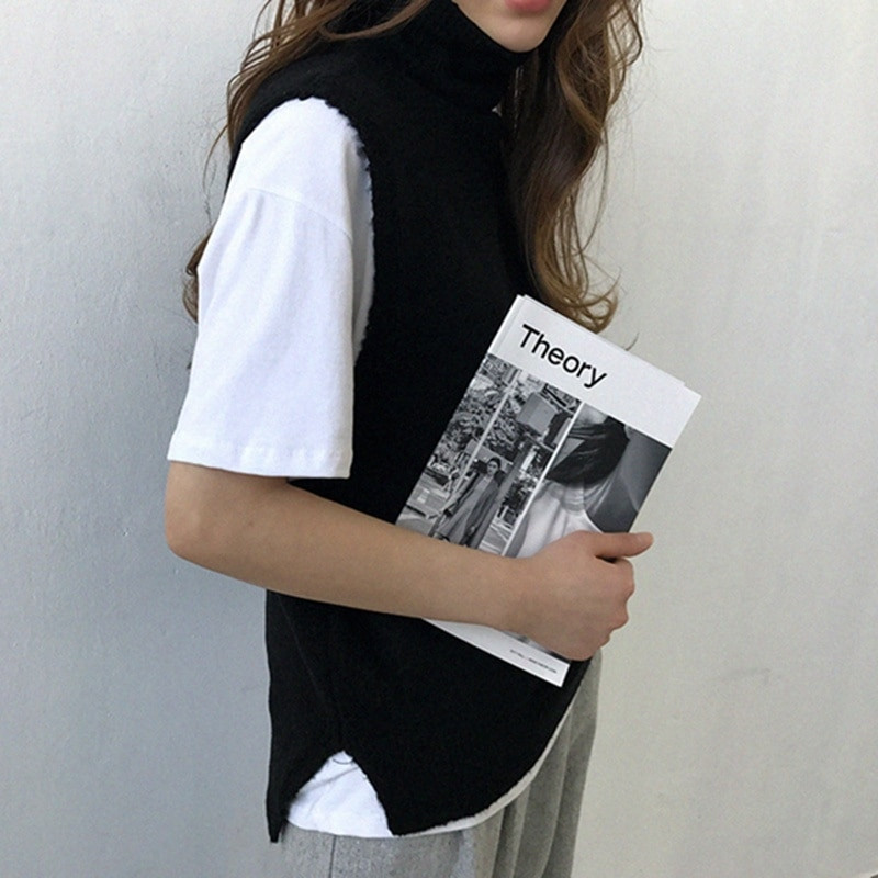 FRSEUCAG Legkeresettebb új női kötött, magas nyakú mellény laza kényelmes kasmír pulóver ujjatlan pulóver női pulóver