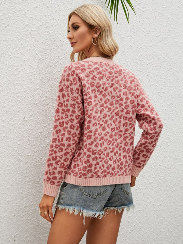 Rudens un ziemas jaunums 2022. gada leoparda trikotāžas džemperi, modes ikdienas stila sieviešu džemperu topi ar garām piedurknēm