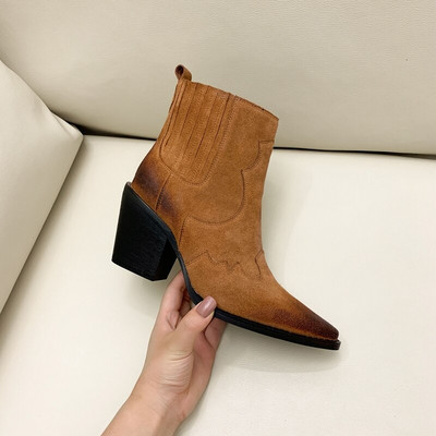 Καυτές εκπτώσεις από σουέτ  γυναικείο με μύτη γατάκι γόβες κοντές μπότες χειμερινές καουμπόικες μπότες ιππότης γυναίκα