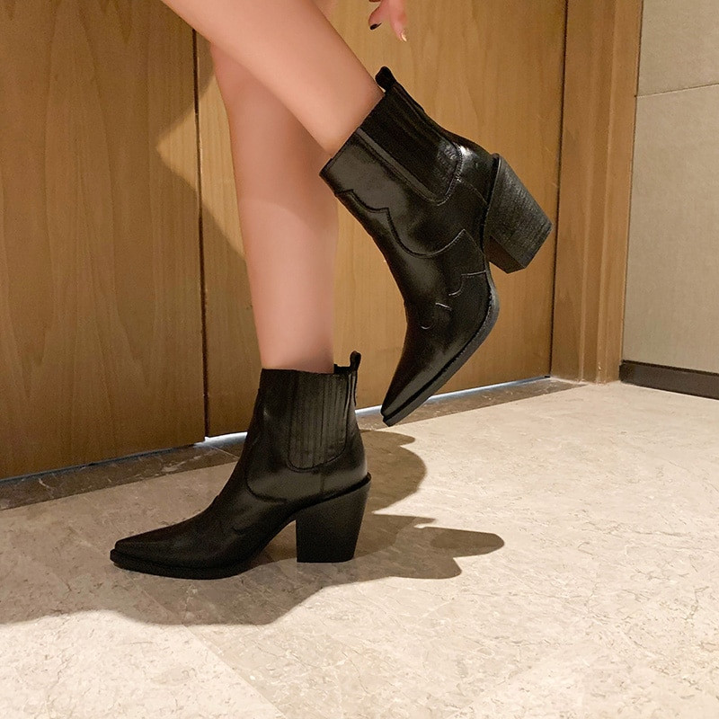 Καυτές εκπτώσεις από σουέτ  γυναικείο με μύτη γατάκι γόβες κοντές μπότες χειμερινές καουμπόικες μπότες ιππότης γυναίκα