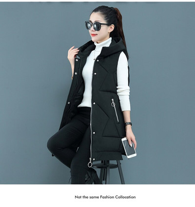 2021 Νέο χειμερινό τζάκετ Γυναικείο γιλέκο αμάνικο γιλέκο Γυναικείο μακρύ παλτό με κουκούλα βαμβακερή επένδυση Γυναικείο ζεστό γιλέκο