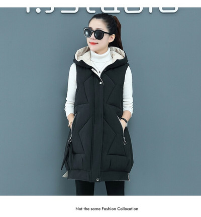 2021 Νέο χειμερινό τζάκετ Γυναικείο γιλέκο αμάνικο γιλέκο Γυναικείο μακρύ παλτό με κουκούλα βαμβακερή επένδυση Γυναικείο ζεστό γιλέκο
