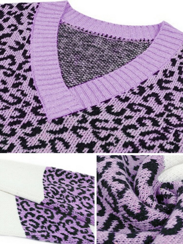 2022. gada rudens ziemas džemperis ar leoparda apdruku, džemperi, sieviešu adīšanas blūze, garām piedurknēm, brīvi, silti sieviešu topi, apģērbi