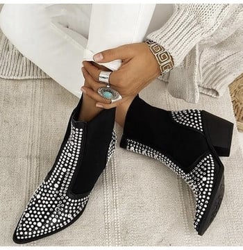 Γυναικείες Cool Rivet Ankle Boots Γυναικείες μπότες Chelsea Γυναικεία μόδα με μυτερές γόβες Μεσαία τακούνια φθινοπωρινά γυναικεία Slip On Shoes Γυναικεία παπούτσια