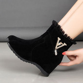 Φθινοπωρινές και χειμερινές Νέες γυναικείες μπότες με τακούνι Γυναικείες γούνινες μπότες από κρύσταλλο καουτσούκ σε μικτά χρώματα Γυναικείες μπότες σφηνών