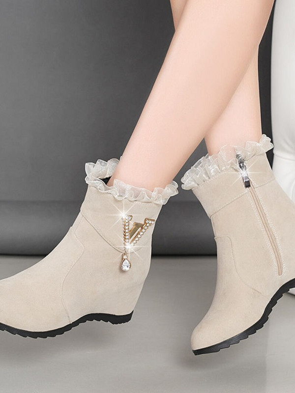 Φθινοπωρινές και χειμερινές Νέες γυναικείες μπότες με τακούνι Γυναικείες γούνινες μπότες από κρύσταλλο καουτσούκ σε μικτά χρώματα Γυναικείες μπότες σφηνών