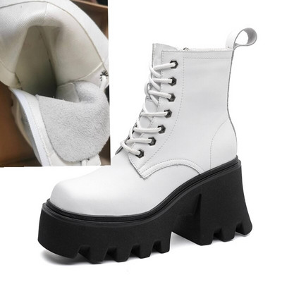 Sieviešu augstpapēžu zābaki liela izmēra kvadrātveida galvas  sieviešu zābaki ar platformu Britu stila ādas ziemas zābaki sievietēm