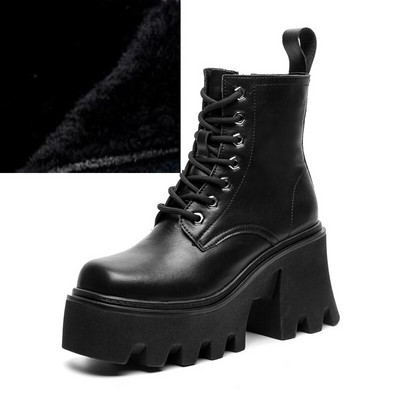 Sieviešu augstpapēžu zābaki liela izmēra kvadrātveida galvas  sieviešu zābaki ar platformu Britu stila ādas ziemas zābaki sievietēm