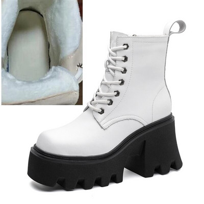 Sieviešu augstpapēžu zābaki liela izmēra kvadrātveida galvas  sieviešu zābaki ar platformu Britu stila ādas ziemas zābaki sievietēm