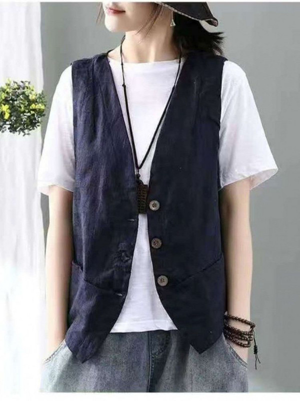 Novi modni svestrani prsluci Ženski minimalistički elegantni retro ljetni ženski prsluk bez rukava Slobodno vrijeme Ženska gornja odjeća s jednim kopčanjem