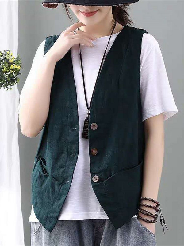 Novi modni svestrani prsluci Ženski minimalistički elegantni retro ljetni ženski prsluk bez rukava Slobodno vrijeme Ženska gornja odjeća s jednim kopčanjem