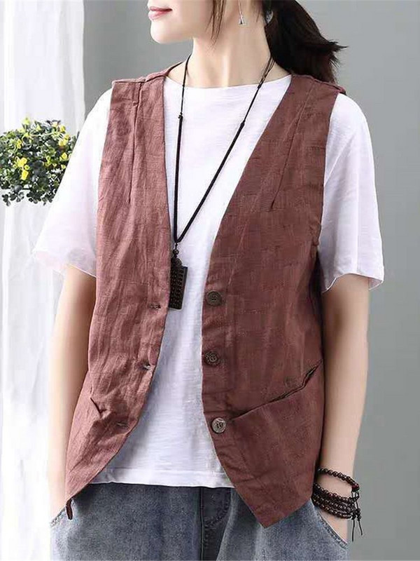 Novi modni svestrani prsluci Ženski minimalistički elegantni retro ljetni ženski prsluk bez rukava Slobodno vrijeme Ženska gornja odjeća s jednim kopčanjem