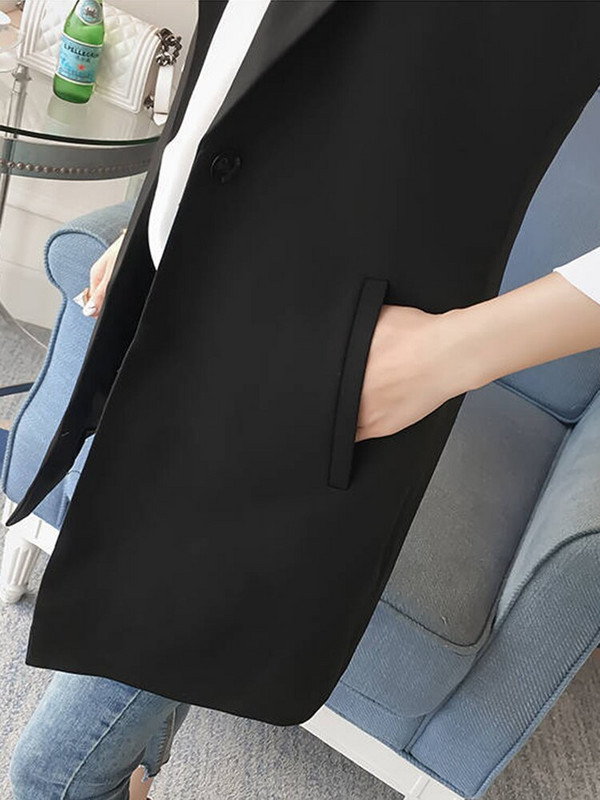 Aelegantmis pavasara vasaras gadījuma žakete sievietēm korejiešu Midi garām piedurknēm jakas Sieviešu biroja sieviešu brīvas veste ārējais apģērbs