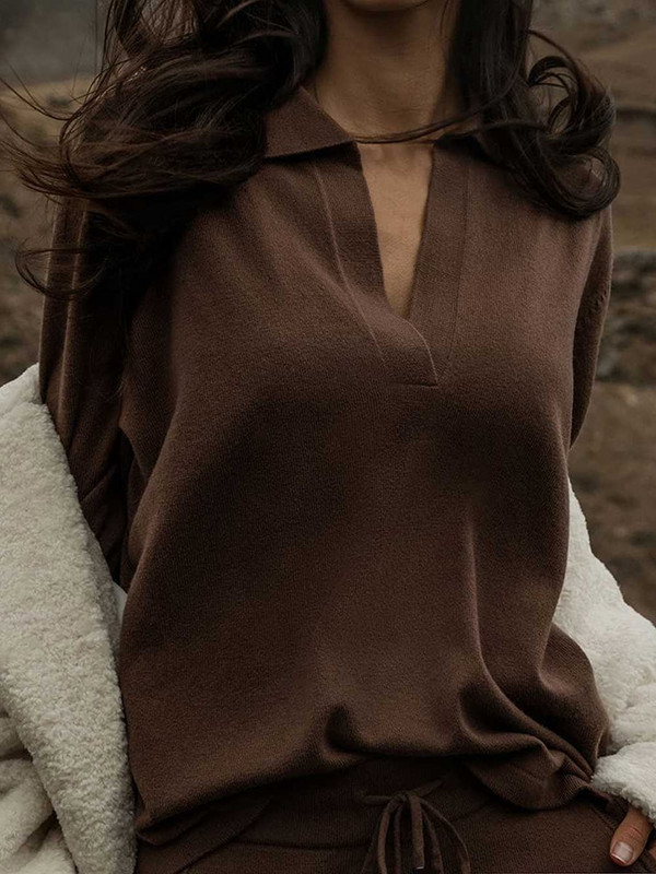 Trikotāžas džemperis Sieviešu Polo Apkakles Pulovers Sieviešu tops ar garām piedurknēm Sieviešu brīvs Elegants Džemperis Ziemas Trikotāža Sueter Feminino