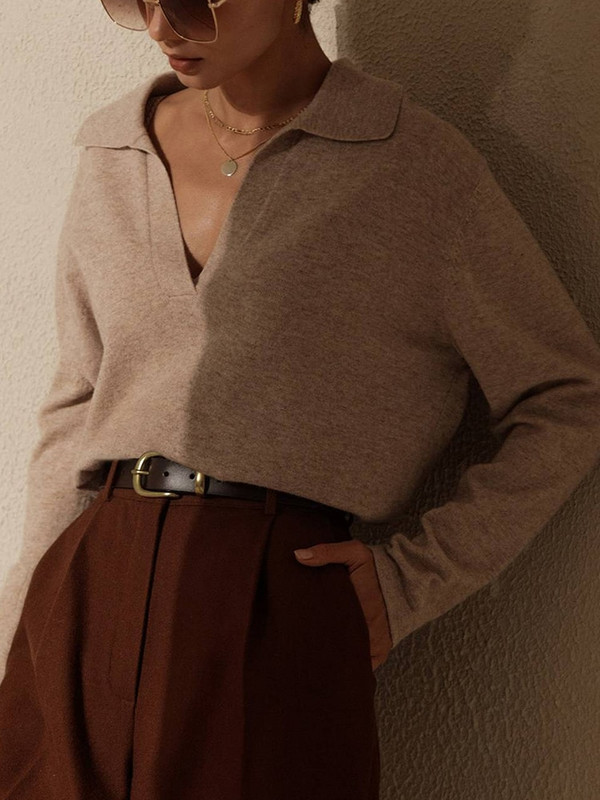 Trikotāžas džemperis Sieviešu Polo Apkakles Pulovers Sieviešu tops ar garām piedurknēm Sieviešu brīvs Elegants Džemperis Ziemas Trikotāža Sueter Feminino