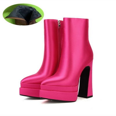 Europska i američka moda Ženske cipele s patentnim zatvaračem s okruglim prstima, super visoka debela peta, kožne gležnjače, ženske štikle s platformom