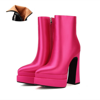 Europska i američka moda Ženske cipele s patentnim zatvaračem s okruglim prstima, super visoka debela peta, kožne gležnjače, ženske štikle s platformom